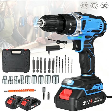 Perceuse visseuse Sans Fil 21 V, Mini-perceuse moteur balais, 35N·m, avec 2 batteries Lithium, 24 accessoires, 25+3 Réglages Couple (1/5)