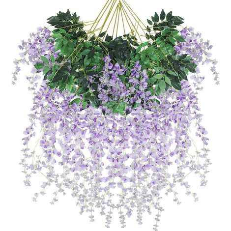 AIDUCHO Paquete de 12 guirnaldas artificiales de glicinias, triple tallo, 1,1 metros (3,6 pies), glicinias artificiales de ratta, guirnalda larga de flores de seda (morado) (1/4)