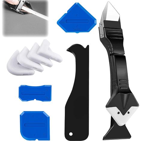 Kit 3 En 1 Outil Joint Silicone, Lisseur Grattoir Acier Inoxydable, Tampons Interchangeables Pour Salle De Bain Cuisine