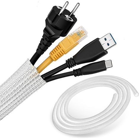 3m Kabelschlauch 13-20mm Weiss Gewebe-Geflecht-Schlauch zuschneidbar