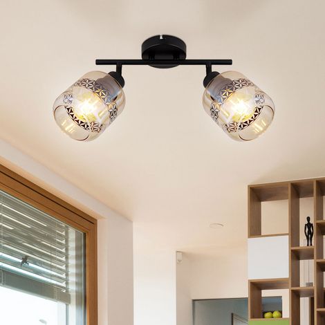 Plafoniera faretto da soffitto luce soggiorno 2 luci moderna spot strip orientabile, vetro metallo, 2x prese E27, LxPxH 29,5x11x25 cm