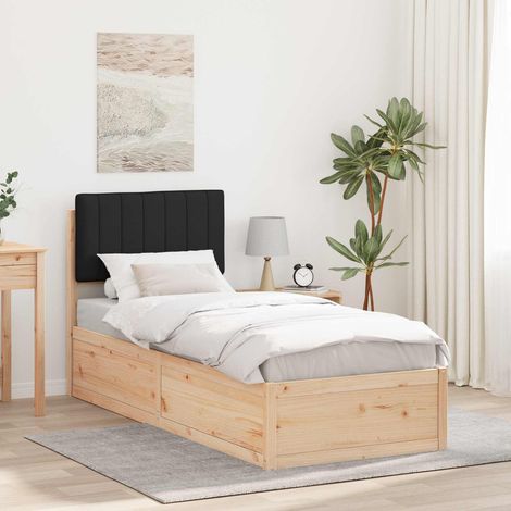 Estructura de Cama con Cabecera Tapizada Negro 75 x 190 cm