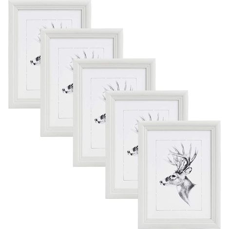 WOLTU 5x Cadre Photo, 10x15cm, Cadre en Bois et Verre, Blanc