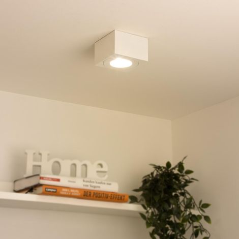 Flacher Aufbaustrahler eckig IP44 Deckenleuchte - Farbe: weiß - LED Leuchtmittel: 5W Warmweiß 230V dimmbar 60° (1/5)