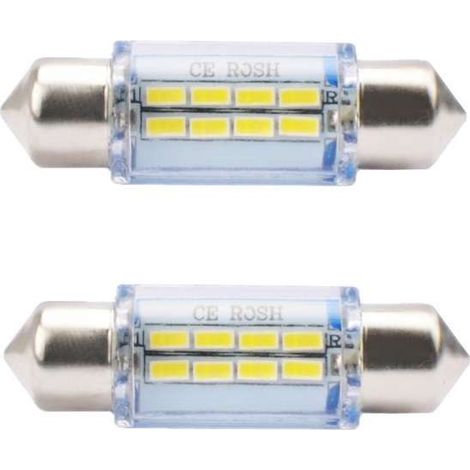 Cyclingcolors – Ampoule navette LED 12V 5W – Longueur 36mm – 8 SMD – Température de couleur 6000K – Durée de vie jusqu'à 10 000 heures