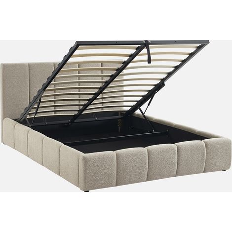 Cama baúl con somier a láminas y cabecero 140cm, acabado en borreguito (1/5)