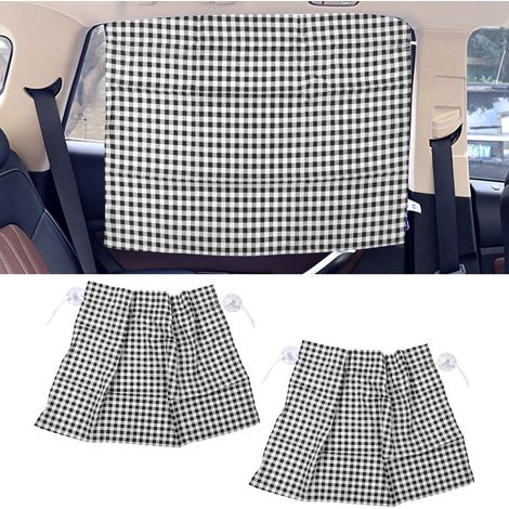 Minimalistischer, schwarz karierter Autofenstervorhang im britischen Stil mit UV-Schutz, Saugnapf und abnehmbarem Sonnenschutz. (1/5)