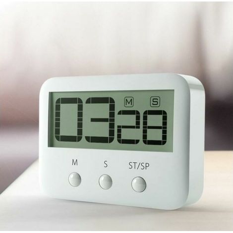 Temporizador de cocina magnético con pantalla LCD grande, cronómetro, alarma sonora y temporizador de cuenta regresiva, blanco
