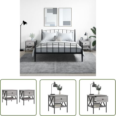 The Living Store Tables de chevet 2 pcs sonoma gris 40x42x45 cm bois ingénierie - Table De Chevet Industrielle - Meuble De Chambre - Table De Nuit - Rangement Intérieur - Design Moderne (1/5)