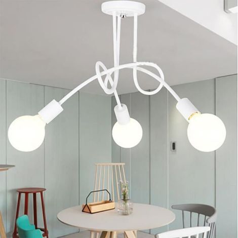 SNO Vintage-Kronleuchter, 3-flammige Industrie-Deckenleuchte, moderner weißer Metall-Kronleuchter mit E27-Fassung für Wohnzimmer oder Schlafzimmer (1/4)