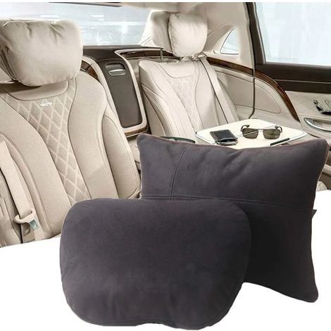 Ensemble d'oreillers ultra-doux pour appui-tête et soutien lombaire de voiture Maybach Classe S, avec soutien lombaire, taie d'oreiller en daim, rembourrage en coton PP (noir). (1/4)