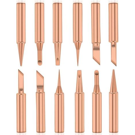 12PCS Pannes à Souder Cuivre Pur Pointe de Fer à Souder Sans Plomb 900M-T Outil de Soudage pour Station de Soudure Pour Radio Shack Yihua Hakko Atten Quick Aoyue (1/5)