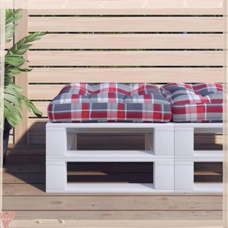 360913 Coussin de palette carreaux rouges 58x58x10 cm tissu (1/5)