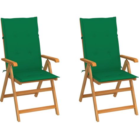 Gartenstühle 2 Stk. mit Grünen Kissen Massivholz Teak