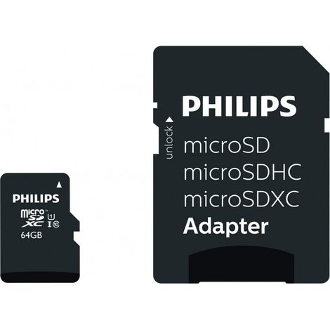 Philips FM64MP45B/10 - 64 Go - MicroSDHC - Classe 10 - UHS-I - 80 Mo/s - Noir (FM64MP45B/10) (1/2)