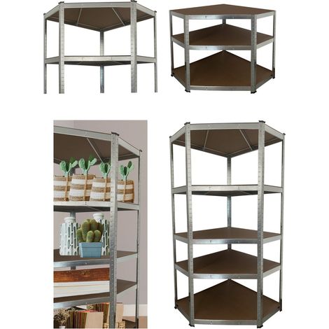 JARDIN202 - Estantería Metálica con Baldas Ajustables  5 Baldas  Carga 875 Kg  Unidad (Plata - Estantería con Esquina) (1/5)