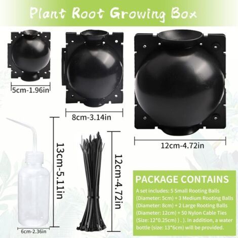 NALOOKAMIC 10 Pièces Boule de Marcottage, Boule Marcottage Aerien avec 100Attaches Fil Nylon et Bouteille D'arrosage de 250 ML, Outil de Greffage de Boule D'enracinement pour Plantes et Fleurs