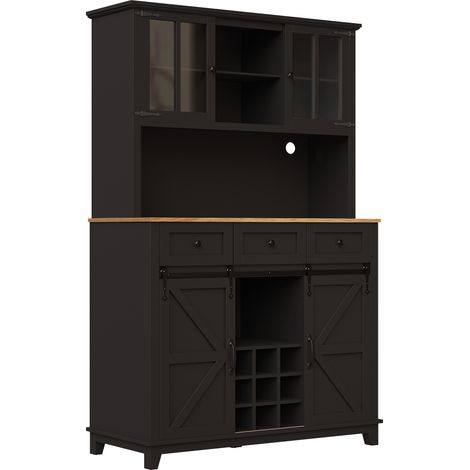 ELVMI Credenza Alta da Cucina con Ripiani Regolabili e LED per Cucina o Soggiorno in MDF 105×38.4×180 cm Nero (1/5)