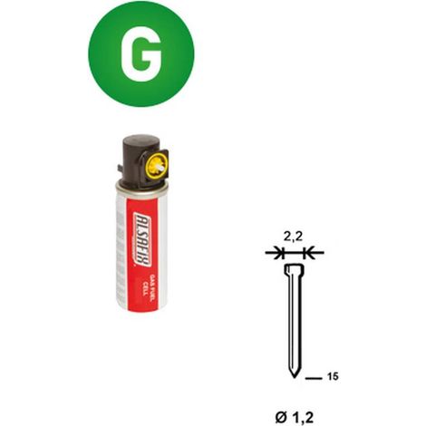 2 000 Pointes Galvanisées en Bande (Pack) - 1.2/2.2x15 mm + 2 Cartouches de Gaz Jaune - D-Work (1/5)