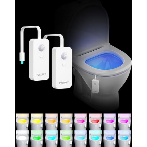 Luce LED per WC, impermeabile IP65, 16 colori, 2 pezzi Sensore di movimento, ricaricabile, 500 mAh, design ultrasottile, facile installazione, per il bagno (1/5)