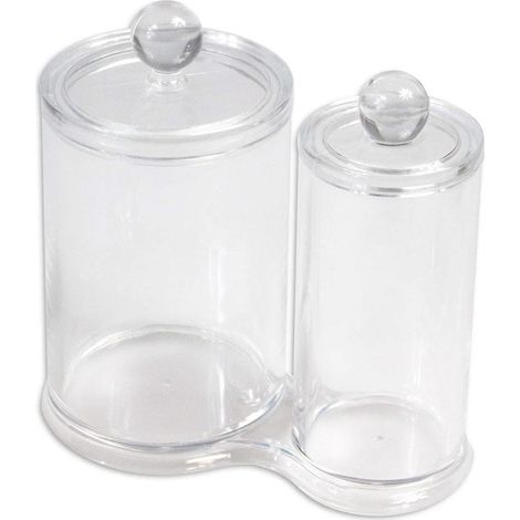 Contenitore Doppio Porta Cotton fioc dischetti struccanti e Trucco in Cotone Organizer Trasparente per Il Bagno con Coperchio 2 cilindri arredo Bagno (1/5)