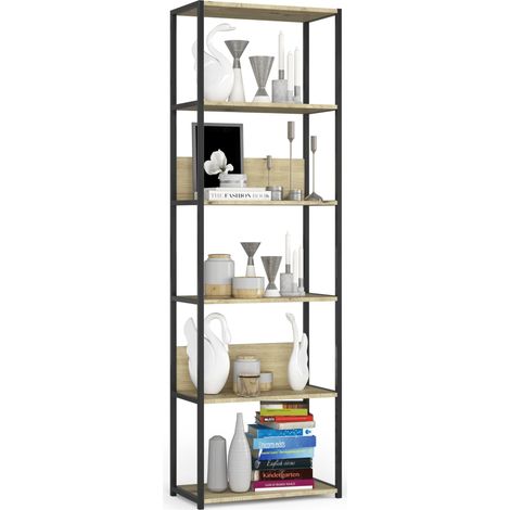 Étagère murale industrielle sur pied AKORD Noire - Chêne Artisan 60 cm 6 étagères 60x32x192 cm (1/5)