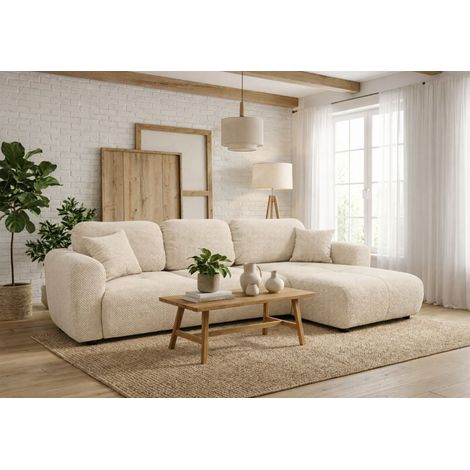 Ecksofa mit Schlaffunktion BRUSK MAX in Stoff Pop Creme Ottomane Rechts (1/5)