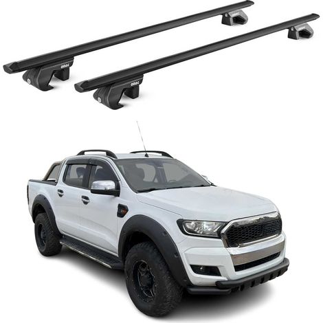 OMAC Dachträger Aluminium TÜV geprüft für Ford Ranger T6 P375 2011-2022 – Für Standard Dachreling – T Nut – Max 90 kg – 2 Schlösser Schwarz