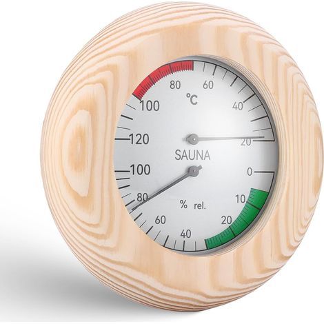 1 Thermomètre Hygromètre Bois, Plage 0-120°C, Humidité 0-100%, Pour Sauna Hammam (1/5)