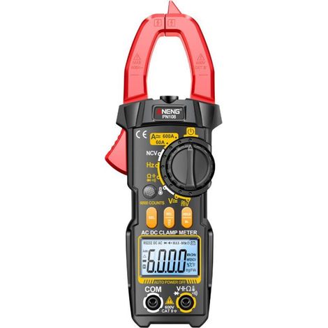 Professionelles digitales Zangenamperemeter mit 6000 Zählern, LCD-Bildschirm, Spannungs- und Stromprüfer, Diodentester, Temperaturtester, Frequenztester (Hz) und Kapazitätstester (Ohm). (1/5)