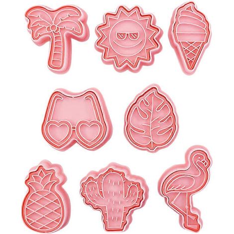 8-teiliges Keksbackformen-Set mit sommerlichem Strandmotiv, Kunststoff-Keksformen für Zuhause-5.6X5.3X2CM-Pink (1/3)