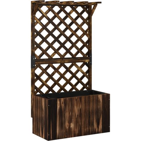 Bac surélevé avec treillis et toit suspendu, jardinière en bois d'épicéa charbon pour plantes grimpantes et fleurs, 64 x 33 x 122 cm - CHICFURN (1/5)