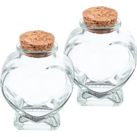 Set aus zwei durchsichtigen Glasbehältern, 80 ml, herzförmig, mit Korken. (1/5)
