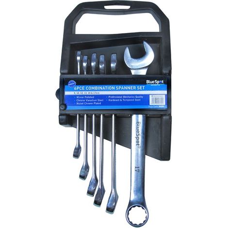 Blue Spot Tools 6 Piece Chrome Vanadium Metric Combination Spanner Set (8-17MM)