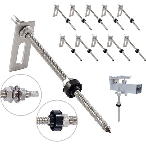 Lot de 10 vis à double filetage avec tôle d'adaptation M10 x 250 mm en acier inoxydable Vis Inox de Fixation Panneau Solaire (1/5)