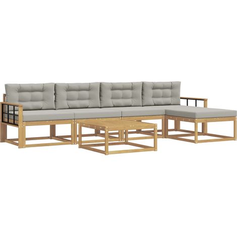 Outdoor-Sofagarnitur 6 stk. 5-Sitzer Weiß und Hellgrau vidaXL (1/5)