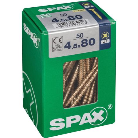 Box 50 Tornillos De Cabeza Avellanada De Acero Spax Pozidriv Cabeza, Diam.4.5 Mm X Mm L.80