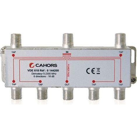 Dérivateur 6 sorties - VDE - 618 - 18 dB - 5-2300 MHz - Impédance 75 Ohm