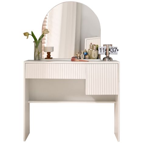 Coiffeuse blanche 90cm tiroirs étagères ouvertes moderne chambre