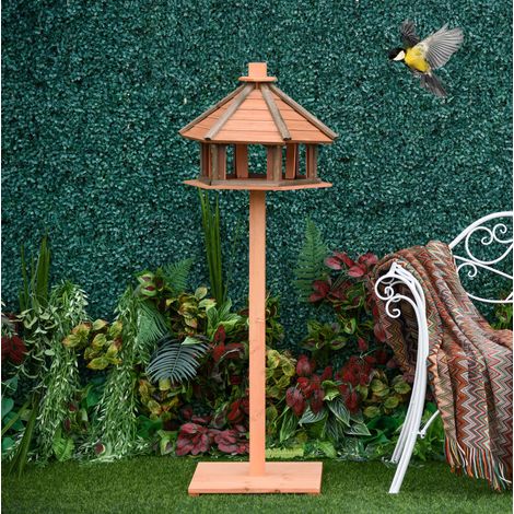 Casetta per uccelli 52x43x37.5 cm, multifunzione con base stabile e tetto a due falde, legno naturale (1/5)