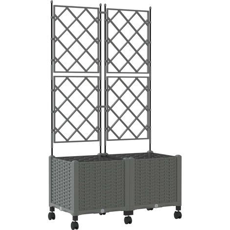 Maison Exclusive - Vaso da giardino con grigliato e ruote 2 pz Grigio Chiaro PP (1/5)