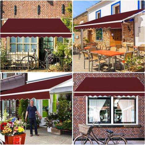 Store Banne de Balcon Rétractable 3x2,5M Tissu Résistant aux UV et à l'Eau Angle Réglable 5-35° Vin rouge