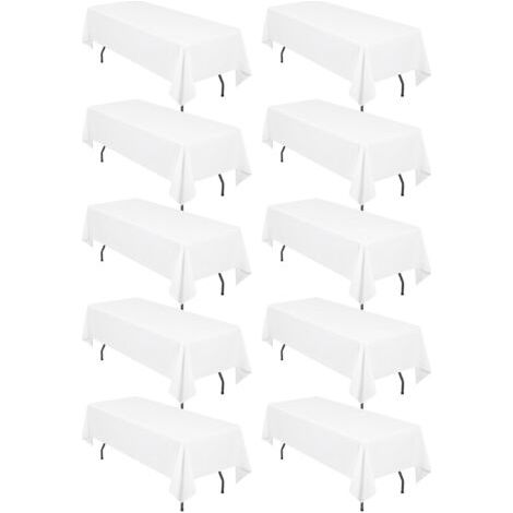 10 Pack Rectangle Tablecloth, 153x260cm White Polyester Tablecloth for 6 Feet Rectangle Tables, Stain and Wrinkle Resistant for Wedding, Restaurant, Party, Banquet (1/5)