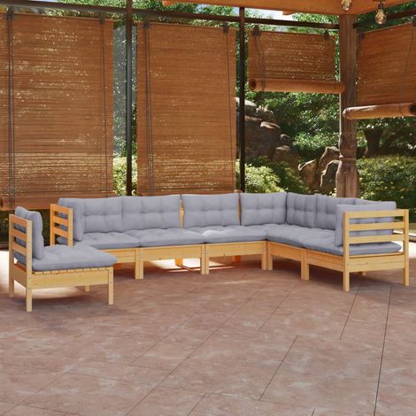 Juego de muebles de jardín 7 pzas y cojines madera maciza pino vidaXL (1/5)