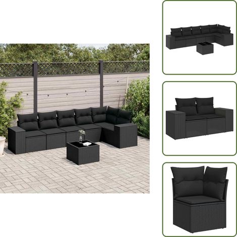 Salon de jardin 7 pcs avec coussins noir résine tressée - Ensemble Salon De Jardin - Meuble De Jardin - Jardin Design - Mobilier Exterieur - Chaise Lounge (1/5)