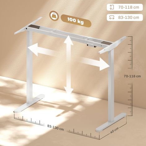 Bureau assis-debout électrique blanc, réglable en hauteur, double moteur, 3 mémoires de position, piètement stable et silencieux, protection anti-pincement, mobilier de travail ergonomique. (1/5)