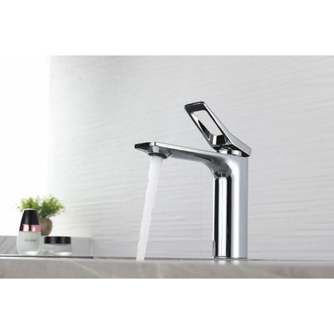 Robinet de lavabo, robinet de salle de bain gris, acier inoxydable brossé 304, robinet de lavabo anticalcaire, robinet d'eau chaude et froide (1/2)