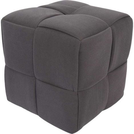 Puff cuadrado tapizado en tela corduroy gris, 41cm(alto) 45cm(ancho) 45cm(fondo)