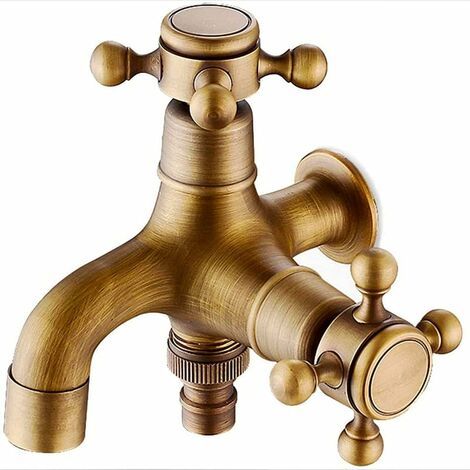 Robinet Murale Jardin - Fontaine Double Sortie en Laiton - Style Antique Européen - Pour Extérieur et Salle de Bain - 1 Pièce (1/5)