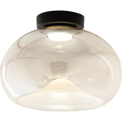 Brena - Plafonnier rond avec LED intégrée Fabas Luce - Applique murale LED dimmable 19W - Cognac concave